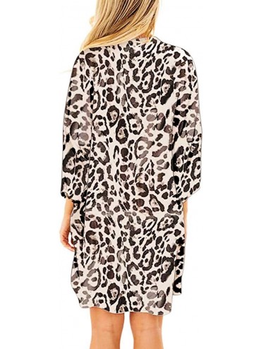 Cover-Ups Women's Floral Striped Leopard Printed Kimono Casual Loose Open Front Cardigan Tops Cover Up - Sheer Leopard - C718...