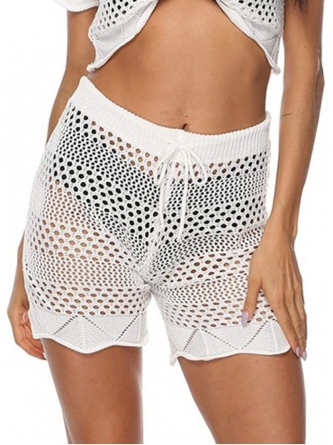 Cover-Ups Womens Crochet Net Hollow Out Beach Pants Sexy Swimsuit Cover Up Pants - Z1-white - CT18S2M0GX5 $33.48