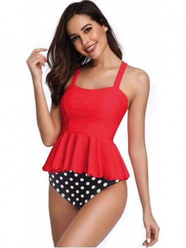 Sets Womens Retro Bathing Suit Vintage Tankini Striped Print Swimsuit Halter Swimwear Bikini Set - 1 Red Bikini Bathing Suit ...