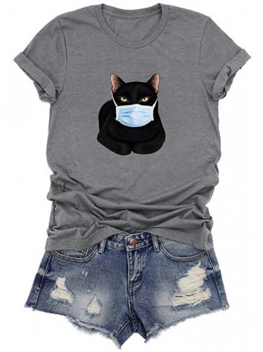 Cover-Ups Cartoon Cat Cover Printed T Shirts Novelty Women - A Gray - CV198L23TW4 $23.19