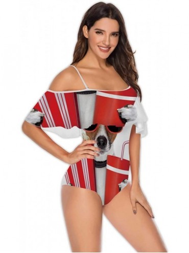 One-Pieces Burger Walking with Cool Style- One Shoulder Ruched Flounce High Waisted Swimwear Food and Drink Design Concept S ...