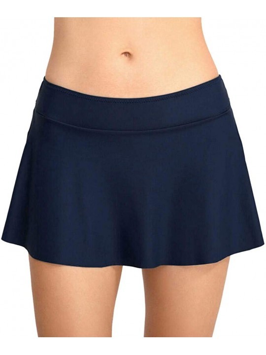 Tankinis Womens High Waist Swim Skirt Bikini Bottom Swimwear Summer Beach Briefs Bottoms - Dark Black - CS190K7GWMN $15.90