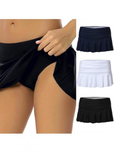 Tankinis Womens High Waist Swim Skirt Bikini Bottom Swimwear Summer Beach Briefs Bottoms - Dark Black - CS190K7GWMN $15.90