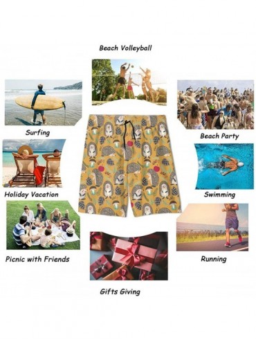 Board Shorts Men's Swim Trunks Hedgehog Tree Printed Beach Board Shorts with Pockets Cool Novelty Bathing Suits for Teen Boys...