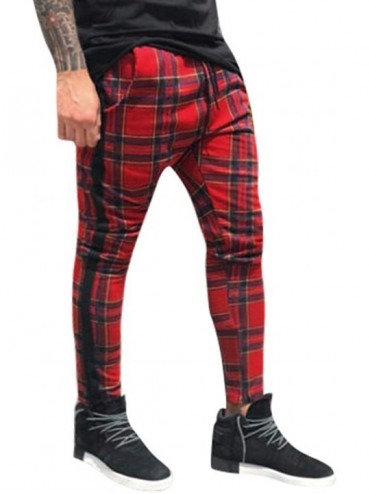 Racing Men's Straight-fit Wrinkle-Resistant Flat-Front Chino Lattice Pant with Pocket - Red - CS18QTQT3T9 $28.91