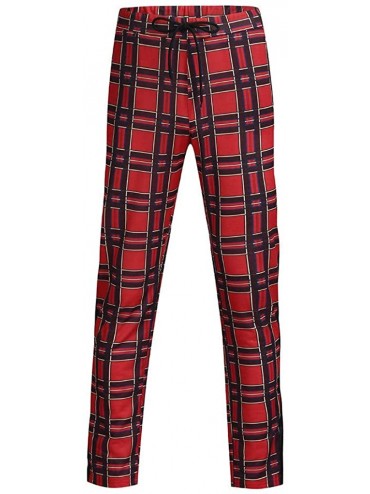 Racing Men's Straight-fit Wrinkle-Resistant Flat-Front Chino Lattice Pant with Pocket - Red - CS18QTQT3T9 $15.44