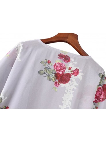 Cover-Ups Women Chiffon Printed Cardigan Kimono Robe Tops Beach Bikini Cover up Blouse - 001-gray - CN18W8YOO28 $12.06