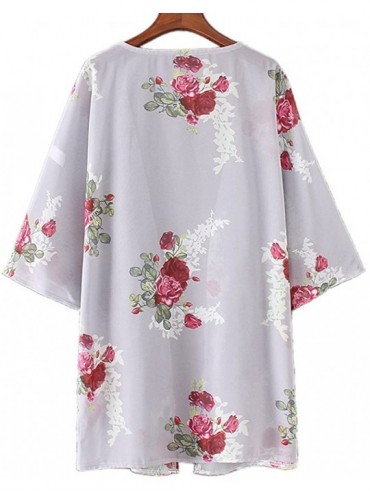 Cover-Ups Women Chiffon Printed Cardigan Kimono Robe Tops Beach Bikini Cover up Blouse - 001-gray - CN18W8YOO28 $12.06