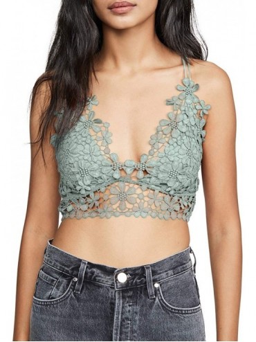 Tops Womens Floral Crochet Lace Cross Back Spaghetti Strap Bikini Top Bra - Light Green - C419DNGY5G7 $47.33