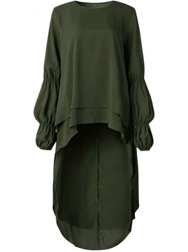 Racing Blouses for Womens- Women Irregular Ruffles Shirt Long Sleeve Sweatshirt Pullovers Tops Blouse - Army Green - C918MH5L...