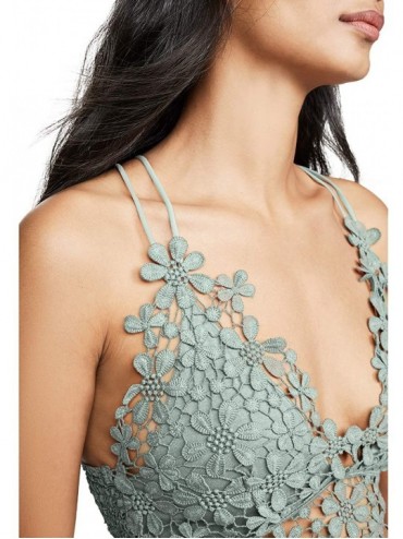 Tops Womens Floral Crochet Lace Cross Back Spaghetti Strap Bikini Top Bra - Light Green - C419DNGY5G7 $28.14