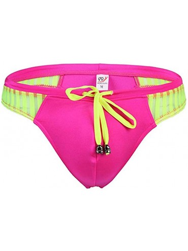Briefs Men's Sexy Low Rise Mesh Thong Swim Briefs - Rose Red - CH11XK8YIT5 $25.57