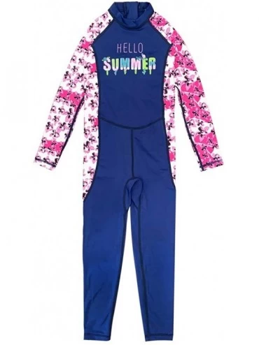 One-Pieces X-Manta Boys Girls Full Body Swimwear UPF 50+ UV Sun Protective One-Piece - Navy Flower - C119CCWS3IG $42.28