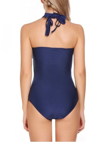 Racing Women's Tankini Set Ruffles Halter Tankini Set Push Up Bathing Suit One Piece Swimsuits - Dark Blue - CX18580WWS8 $31.35