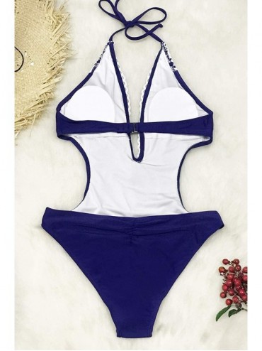 One-Pieces Women's Ladies Vintage Lace Bikini Sets Beach Swimwear Bathing Suit - Dark Blue - C618R5ULRZ7 $28.85