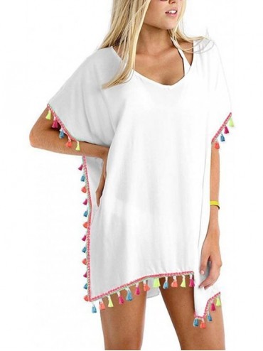 Cover-Ups Women Chiffon Tassel Swimsuit Bikini Stylish Beach Cover up - Colorbesom_white - CF18KZOYOHZ $17.74