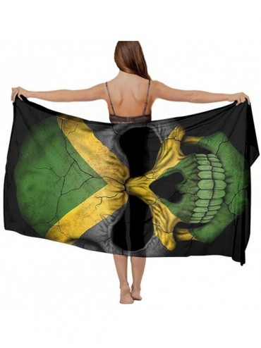 Cover-Ups Swimwear Cover up Beach Sarong Jamaica Skull Flag Black Wrap Scarf skirt gift - C318TMQET7S $38.88