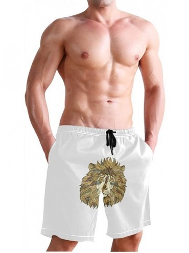 Board Shorts Men's Quick Dry Swim Trunks with Pockets Beach Board Shorts Bathing Suits - Aztec Lion - CO195205LQQ $32.21