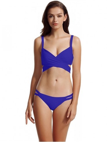 Sets Women's Wrap Halter Criss Cross Bikini Bathing Suits - Smouldering Navy - CD186O7OZ7S $24.45