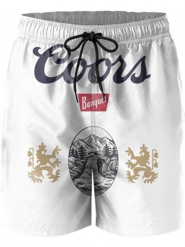 Board Shorts Men's Beach Shorts Coors-Banquet-Logo- Summer Quick Dry Swimming Pants - White-101 - CC18XHI7ZKX $59.81