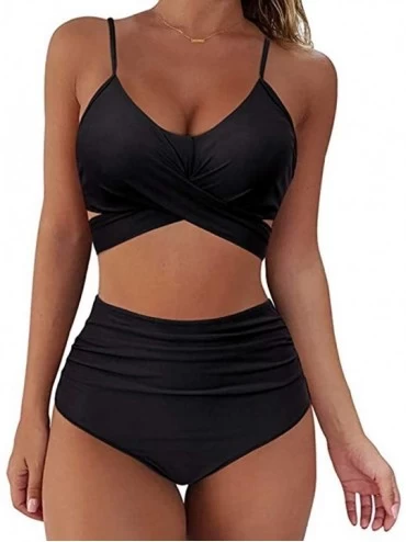 Tankinis Womens Swimsuits Bikini- Women Wrap Bikini Set Push Up High Waisted 2 Piece Swimsuits - Y01-black - C7190748C4O $34.26