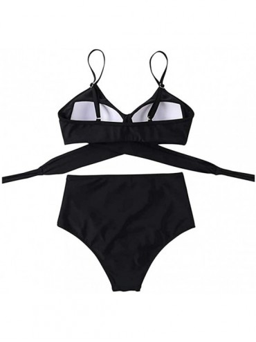 Tankinis Womens Swimsuits Bikini- Women Wrap Bikini Set Push Up High Waisted 2 Piece Swimsuits - Y01-black - C7190748C4O $22.06