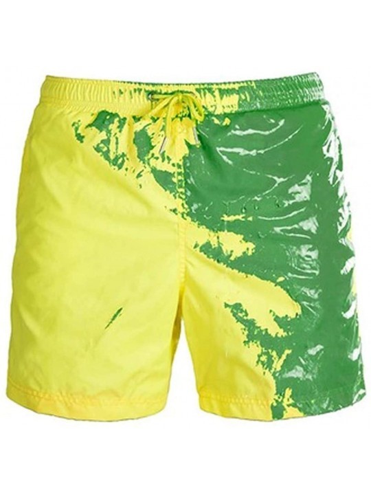 Trunks Mens Swim Trunks Shorts Temperature-Sensitive Color-Changing Beach Pants - E Yellow - CC190U567IZ $26.93