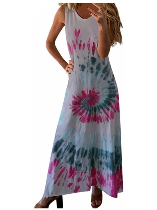 Tops Women's Summer Casual Floral Printed Sleeveless Bohemian Floral Long Maxi Dress - Gray - C2199I982O0 $28.53