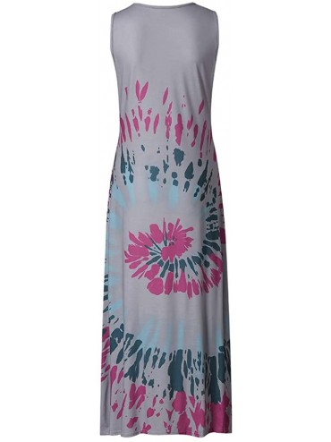 Tops Women's Summer Casual Floral Printed Sleeveless Bohemian Floral Long Maxi Dress - Gray - C2199I982O0 $28.53