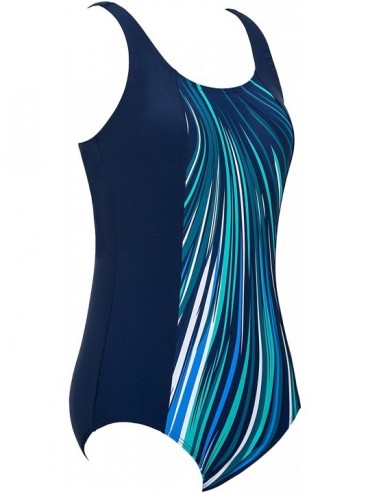 Racing Women's Athletic Racerback One Piece Swimsuits Training Sport Bathing Suit Conservative Racing Swimwear - Blue - CB18C...