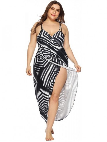 Cover-Ups Womens Plus Size Spaghetti Strap Cover Up Dress Sexy Backless Hollowed-Out Dress XL-XXXXL - Black&white - CO18WAZO8...