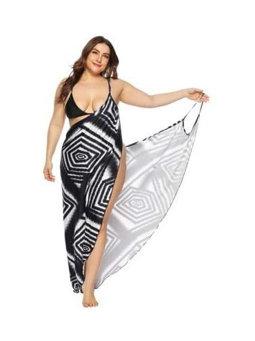 Cover-Ups Womens Plus Size Spaghetti Strap Cover Up Dress Sexy Backless Hollowed-Out Dress XL-XXXXL - Black&white - CO18WAZO8...