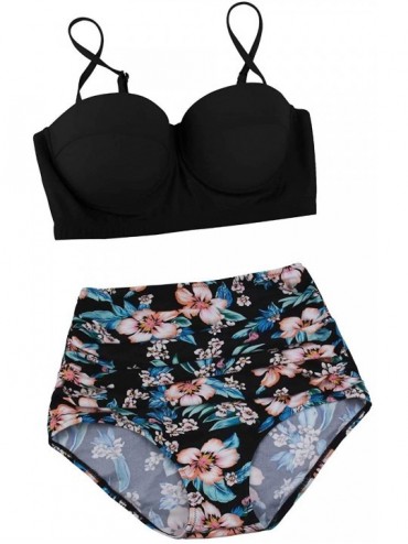 Sets Women Vintage Two Piece Swimsuits High Waisted Bathing Suits with Underwired Top - New Size-black+floral - CW1966NDRL2 $...