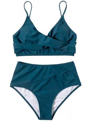 Sets Womens Sexy Cross Push Up Bikini High Waisted Two Piece Swimsuits - Navy Blue-2 - CI190TLI6CL $30.41