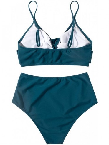 Sets Womens Sexy Cross Push Up Bikini High Waisted Two Piece Swimsuits - Navy Blue-2 - CI190TLI6CL $30.41