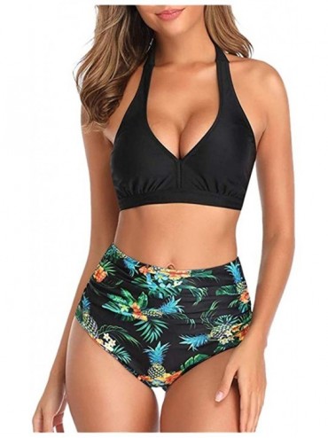 Tankinis Women Halter Push Up Printed Bikini Swimwear Spaghetti Aiguillette Tube Top Swimsuit Padded Leopard Beachwear Sets -...