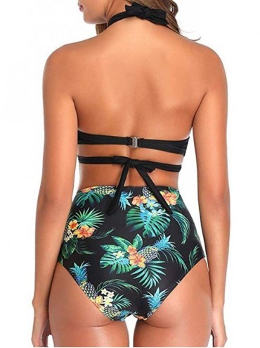 Tankinis Women Halter Push Up Printed Bikini Swimwear Spaghetti Aiguillette Tube Top Swimsuit Padded Leopard Beachwear Sets -...