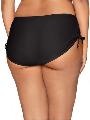 Tankinis Women's Plus Size High Waist Side Tie Hipster Bikini Swimsuit Bottom - Black//Solid - C718I3REYK2 $33.28
