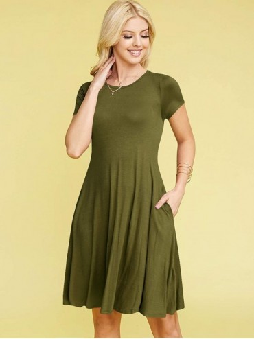 Cover-Ups Women's Short Sleeve/Sleeveless Pocket Casual Swing T-Shirts Dress Plus Size - Wdr1520_olive - CC18U7D3D4N $13.54