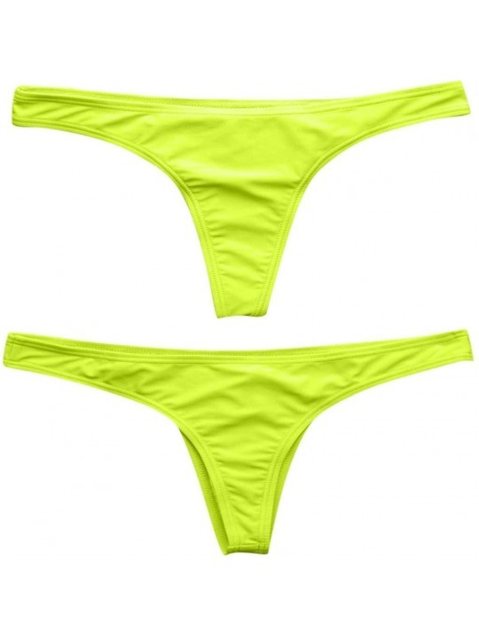 Bottoms Women's 2019 Plus Size Hot Summer Brazilian Beachwear Bikini Bottom Thong Swimwear - Yellow - CX18T33LY0G $9.68