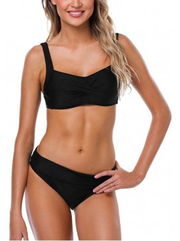 Sets Ruched Bikini Set Swimsuits Women Two Piece High Waisted Bathing Suits - Black - C618008AULR $19.91