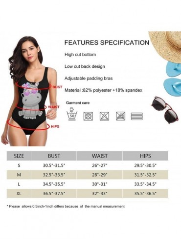 Racing Hippo with Heart Glasses Women's One Piece Swimsuits Low Back Bathing Suit Bikini Swimwear - CN18XRUAZZH $17.29