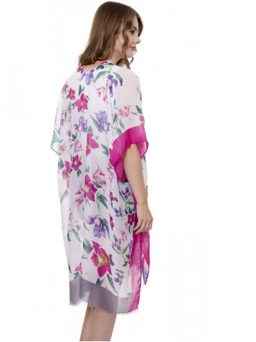 Cover-Ups Women's Summer Floral Print Topper/Cover-Up/Kimono Side Slit Open Front Outwear Beachwear Dress - Jp1412fuchsia - C...