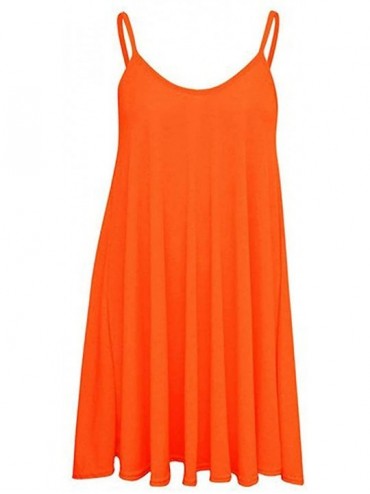 Cover-Ups Women's Casual Spaghetti Strap Loose Swing Slip Dress Casual Cami Tank Dresses - Neon Orange - C919CR5XDC2 $22.42