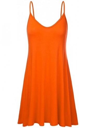 Cover-Ups Women's Casual Spaghetti Strap Loose Swing Slip Dress Casual Cami Tank Dresses - Neon Orange - C919CR5XDC2 $22.42