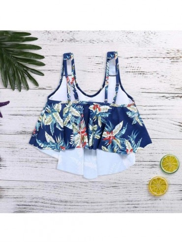 Racing Swimsuits for Women Two Piece Bathing Suits Ruffled Flounce Top with High Waisted Bottom Bikini Set H light Blue - C91...