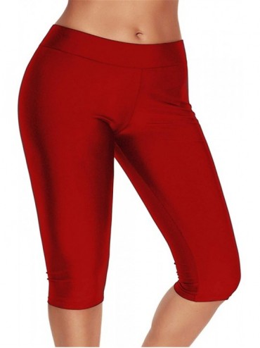 Board Shorts Womens Mid Waist Rash Guard Pants Crop Swim Leggings Unitard Tankini Capri - Red - C0194YY6RA4 $36.79