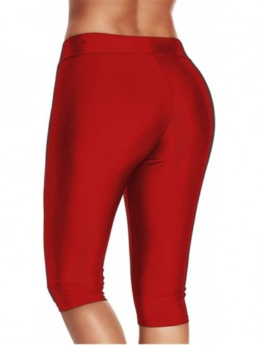 Board Shorts Womens Mid Waist Rash Guard Pants Crop Swim Leggings Unitard Tankini Capri - Red - C0194YY6RA4 $19.36