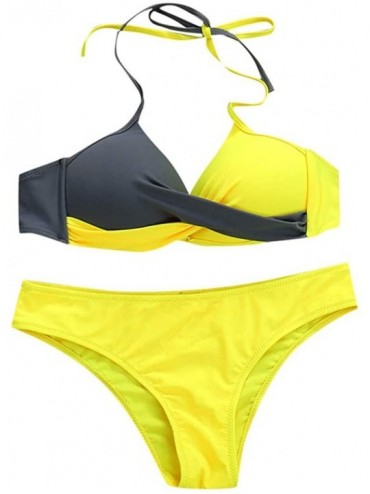 Bottoms Women's Swimsuit Sexy Padded Push-up Bra Bikini Set Two-piece Swimwear Beachwear - G-gray - C218T9X999T $12.72