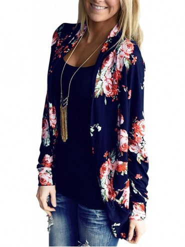 Cover-Ups Women's Floral Striped Leopard Printed Kimono Casual Loose Open Front Cardigan Tops Cover Up - Blue - CX12NH7A7YE $...
